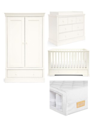 Oxford 4 Piece Cotbed set with Dresser Changer, Wardrobe and Essential Pocket Spring Mattress